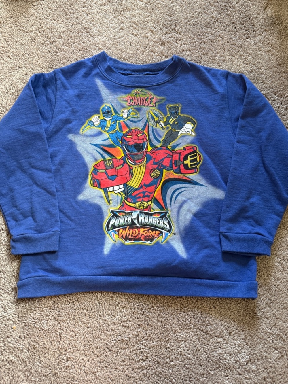 Vintage Power Ranger Blue Long Sleeve Sweatshirt with Wild Force Ranger Graphic